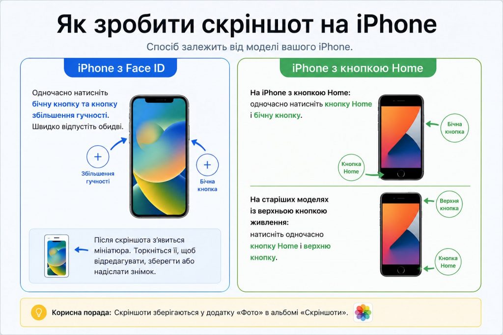 Як зробити скріншот на ноутбуці, ПК, iPhone та Android: повна інструкція 2026
