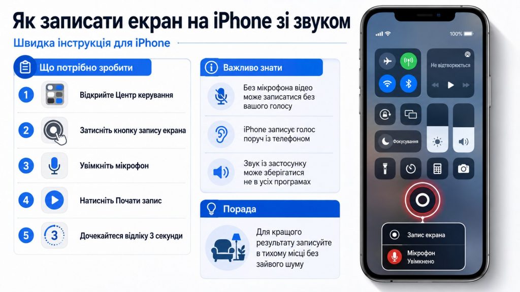 Як зробити запис екрану на айфоні: проста інструкція для iOS 17 та iOS 18