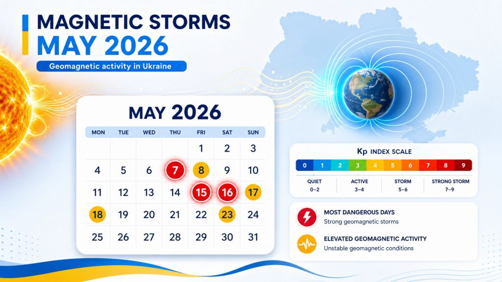 Магнітні бурі травень 2026 в Україні: прогноз сонячної активності, небезпечні дні та як захистити здоров’я
