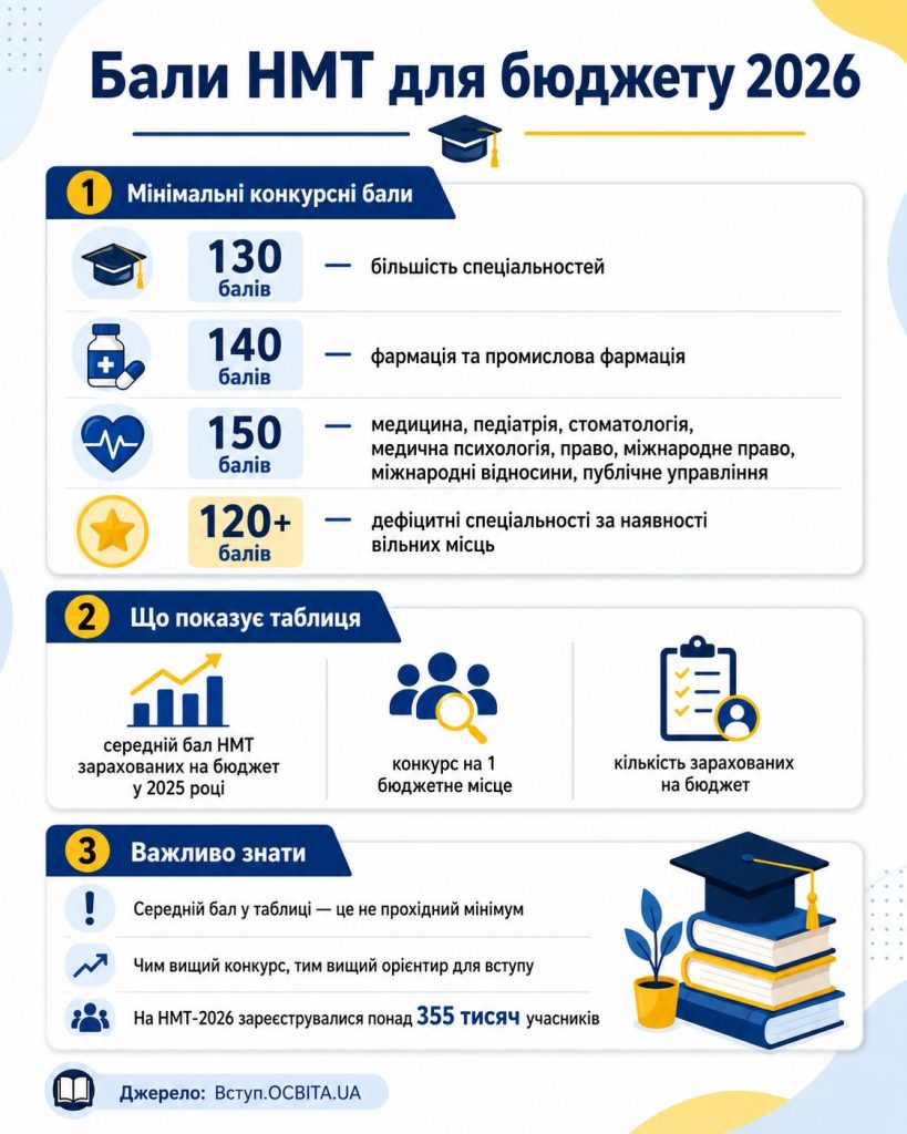 Скільки балів НМТ потрібно для вступу на бюджет: дані по всіх українських закладах вищої освіти