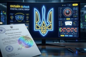 Символіка України у поєднанні з цифровим інтерфейсом казино та офіційним документом — ілюстрація до статті про легалізацію онлайн-казино в Україні 