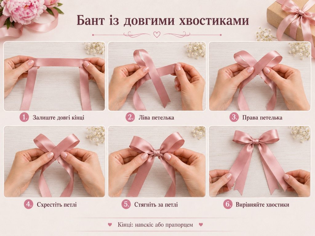 Як зав’язати бантик зі стрічки: класичний, на пальцях, з вусиками і на вилці