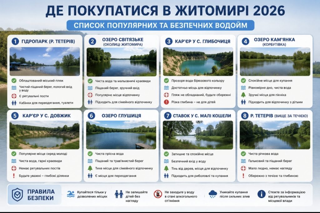 Де покупатися в Житомирі 2026: які пляжі відкриті та де безпечно відпочивати біля води