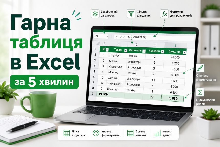 Як зробити таблицю в Excel: покроково з форматуванням, фільтрами, формулами і сумою