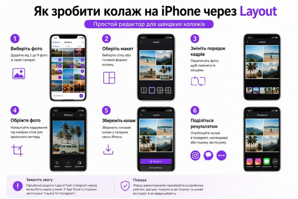 Як зробити колаж на айфоні безкоштовно: Команди, Pic Collage, Layout і Google Фото