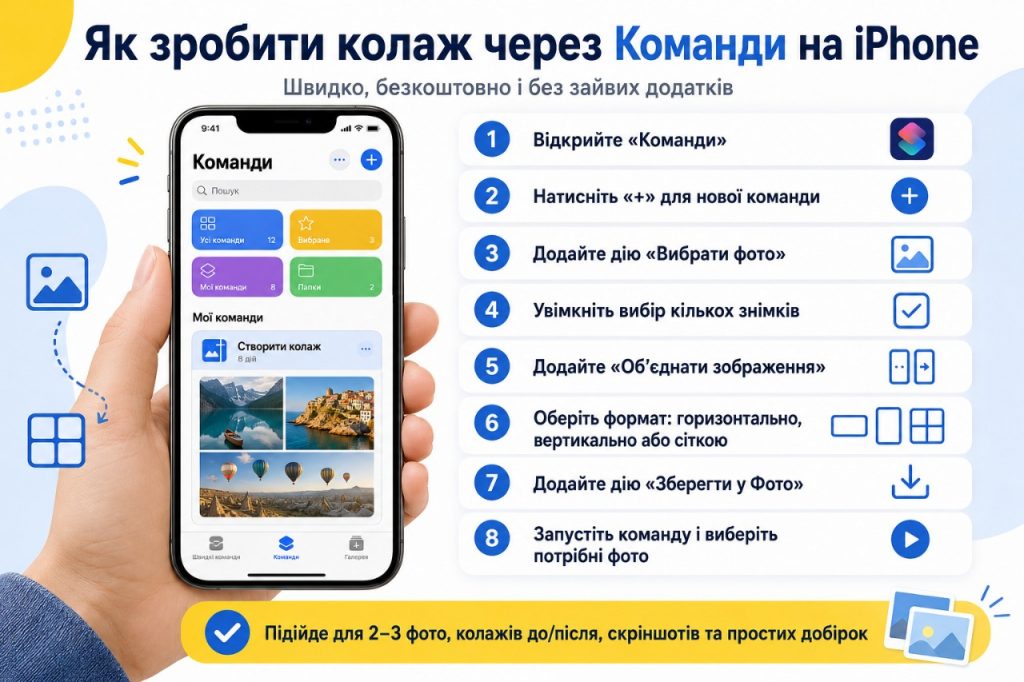 Як зробити колаж на айфоні безкоштовно: Команди, Pic Collage, Layout і Google Фото