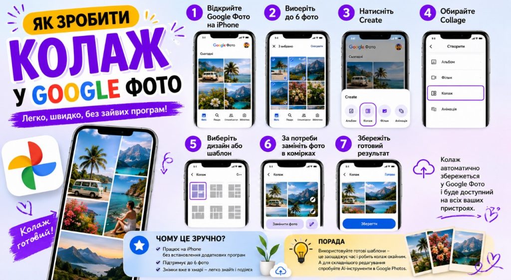 Як зробити колаж на айфоні безкоштовно: Команди, Pic Collage, Layout і Google Фото