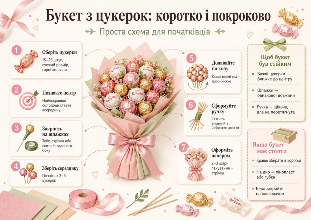Як зробити букет з цукерок на день народження: покрокова інструкція для початківців