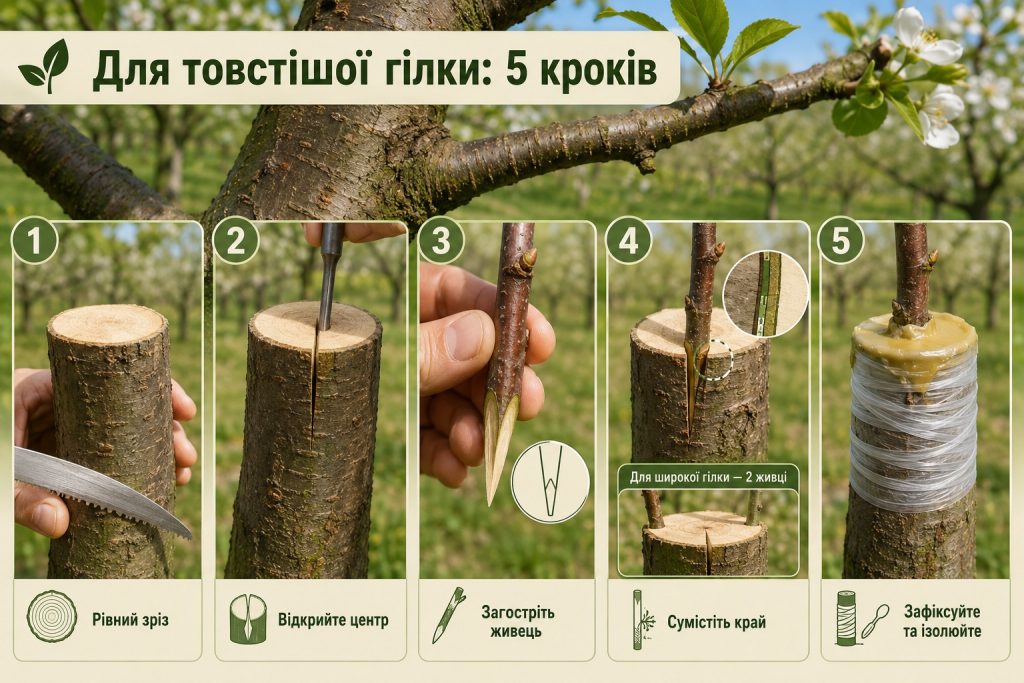 Окулірування дерев

Окулірування дерев — це щеплення не живцем, а однією брунькою. Метод економить сортовий матеріал і добре підходить для літнього розмноження плодових культур.

Найпоширеніший варіант — Т-подібне окулірування. На підщепі роблять вертикальний і поперечний надріз кори, відгинають краї, вставляють щиток із брунькою та щільно обв’язують місце роботи, залишаючи саму бруньку відкритою.

Для окулірування беруть визрілу бруньку з пагона поточного року. Листок зрізають, але невеликий черешок залишають як зручний індикатор: якщо через кілька тижнів він легко відпадає, брунька часто прижилася.

Коли окулірування краще за живець

Окулірування корисне, коли сортового матеріалу мало. З одного пагона можна отримати кілька бруньок, тоді як для копулювання потрібен повноцінний живець із 2–4 бруньками.

Метод також менше травмує підщепу. Це плюс для молодих дерев, саджанців і тонких пагонів, де великий зріз може швидко пересохнути.