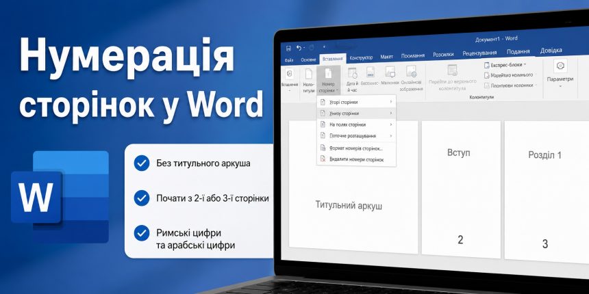 Як зробити нумерацію сторінок у Word: без титульного аркуша та з 3-ї сторінки