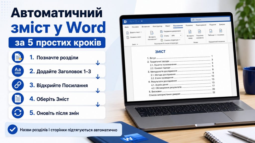 Як зробити зміст у Word автоматично та вручну: покрокова інструкція 2026
