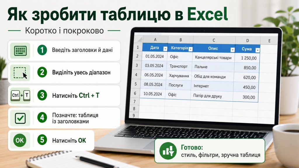 Як зробити таблицю в Excel: покроково з форматуванням, фільтрами, формулами і сумою
