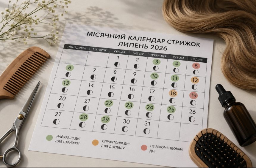 Місячний календар стрижок на липень 2026: найкращі дні для стрижки та догляду за волоссям