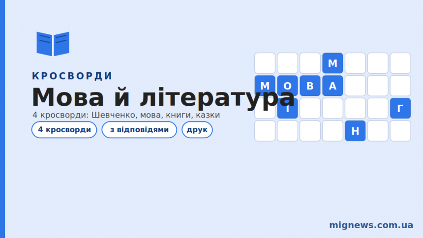 Кросворди про мову й літературу: Шевченко, книги та казки