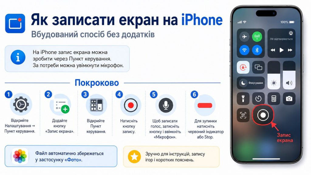 Як зробити запис екрану на телефоні та ноутбуці: повний гайд для iPhone, Android, Windows і Mac