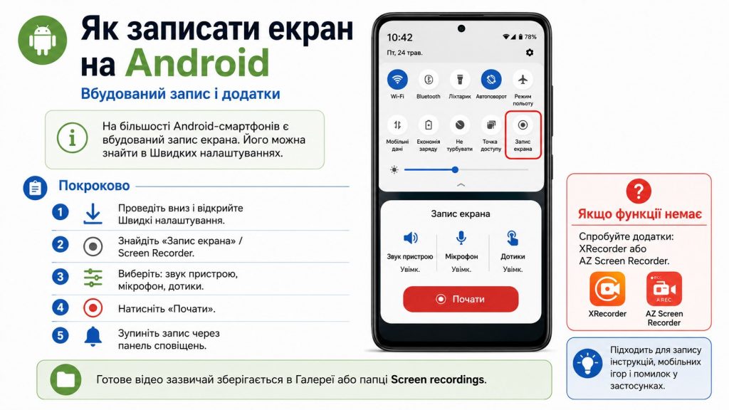Як зробити запис екрану на телефоні та ноутбуці: повний гайд для iPhone, Android, Windows і Mac