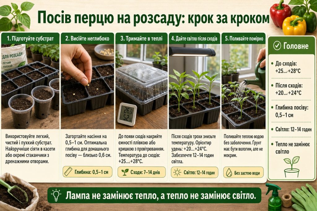 Коли сіяти перець на розсаду 2026 року: терміни за регіонами, замочування та пікірування