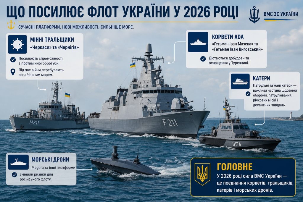 ВМС України у 2026 році: що сталося з флагманом «Гетьман Сагайдачний», нові кораблі та дрони Magura