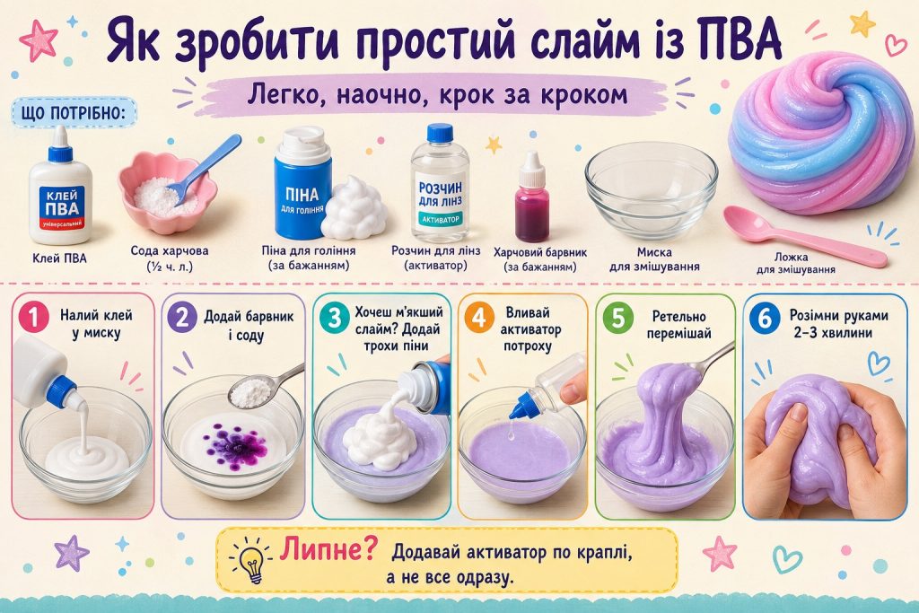 Як зробити слайм вдома: покрокові рецепти з клею ПВА, борної кислоти та без активатора