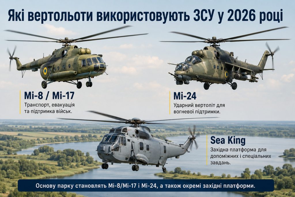Військові вертольоти ЗСУ 2026: Мі-8, Мі-24, західні моделі та тактика застосування