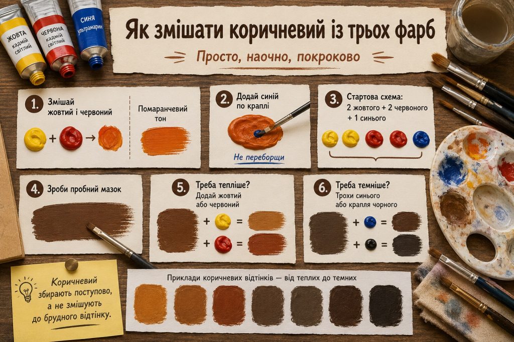 Як зробити коричневий колір: змішування фарб, пропорції та відтінки