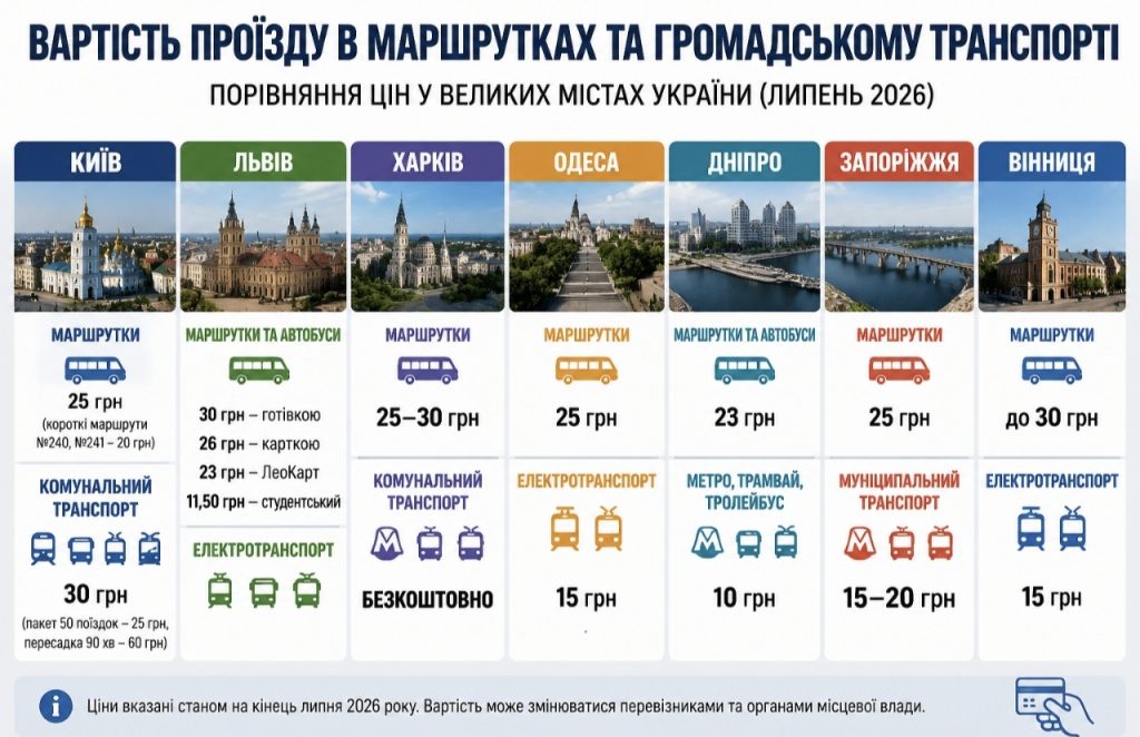 Скільки коштує проїзд у маршрутках в Києві у 2026 році: нова ціна з 1 серпня та порівняння тарифів у містах України