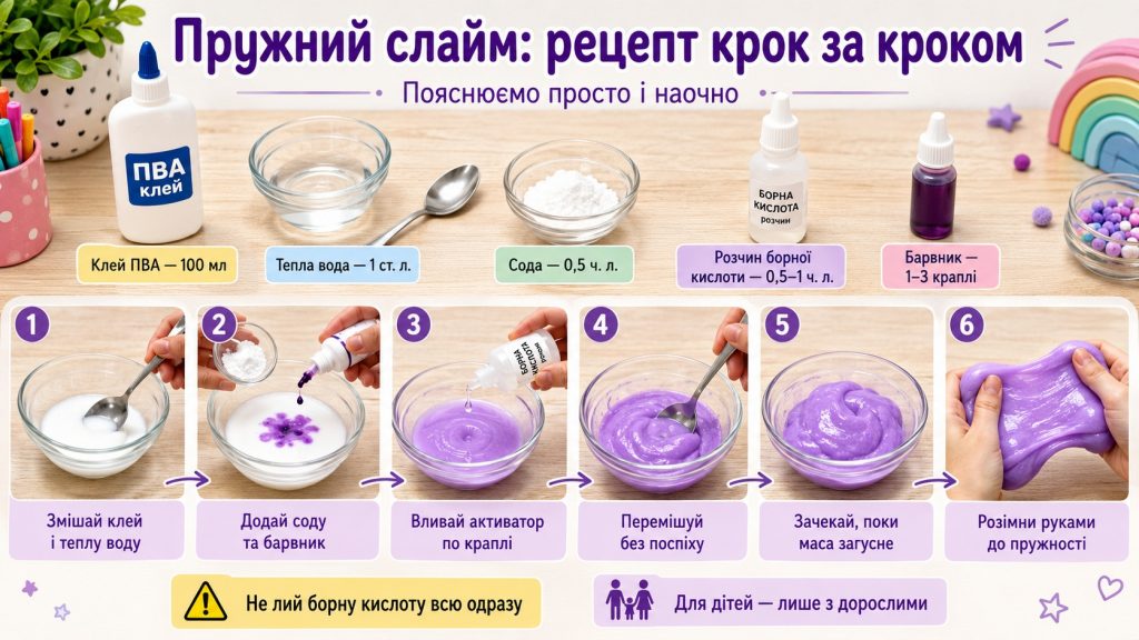 Як зробити слайм вдома: покрокові рецепти з клею ПВА, борної кислоти та без активатора