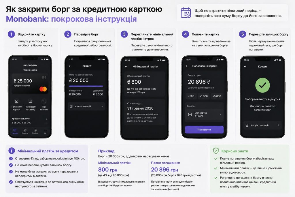 Кредитний ліміт Monobank 2026: пільговий період, відсотки, як збільшити та погасити