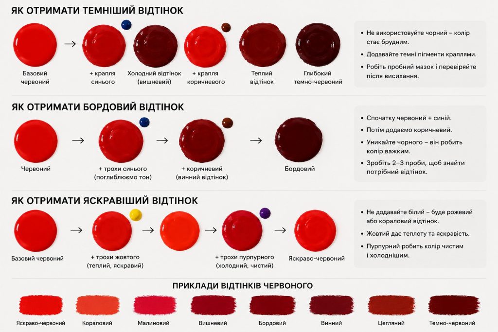 Як зробити червоний колір з фарб: покрокова інструкція та які кольори треба змішати
