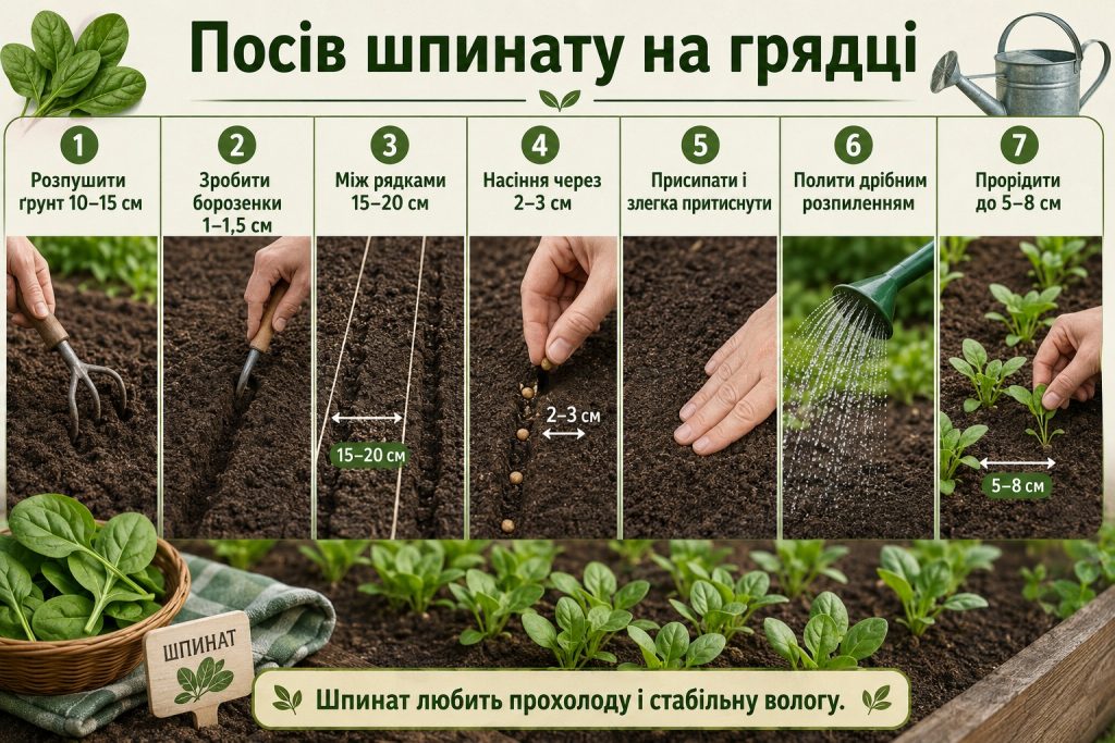 Коли сіяти шпинат у відкритий ґрунт у 2026 році: строки посадки навесні та восени
