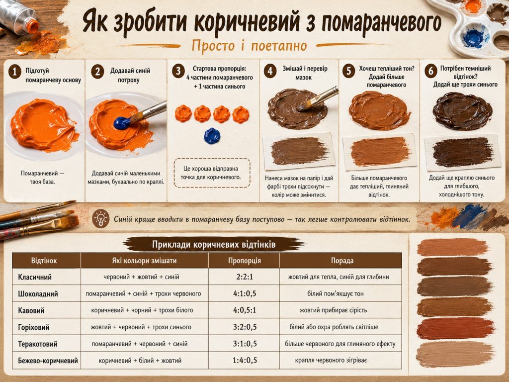 Як зробити коричневий колір: змішування фарб, пропорції та відтінки