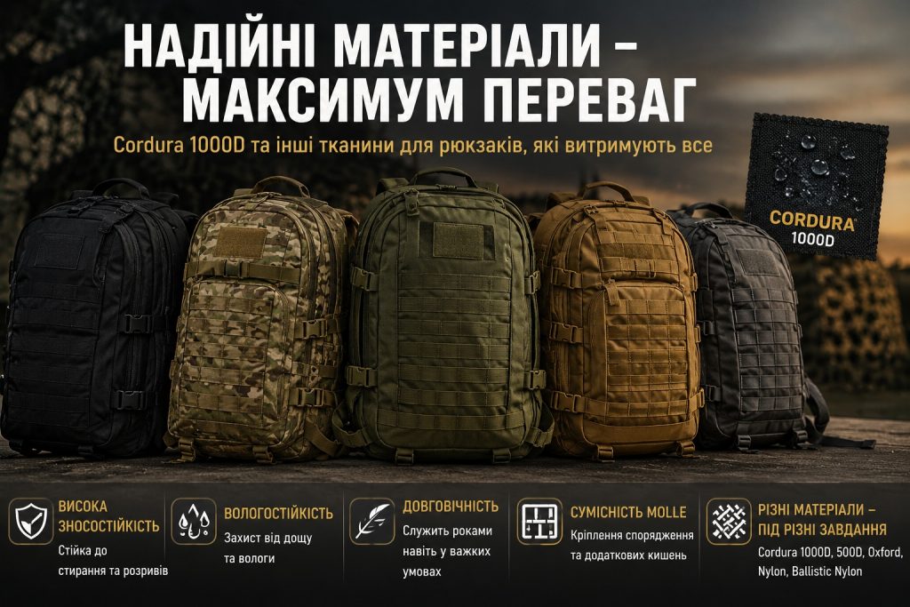 Військові рюкзаки 2026 року: тактичні моделі на 35, 45 і 80 літрів, MOLLE та Cordura 1000D