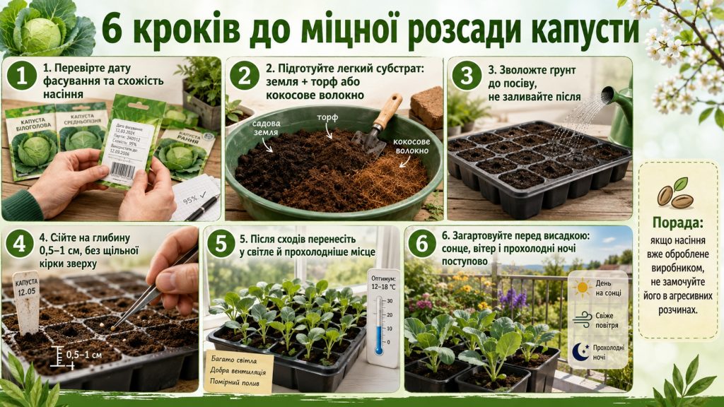 Коли сіяти капусту на розсаду у 2026 році: терміни для ранніх, середніх і пізніх сортів