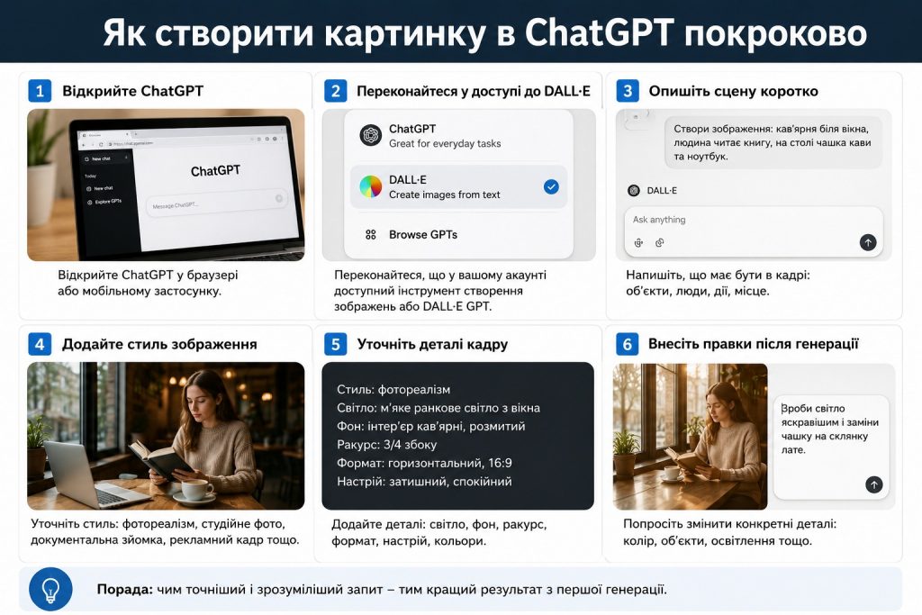 Як зробити фото в ChatGPT: генерація зображень через DALL-E 3, промпти та безкоштовні альтернативи
