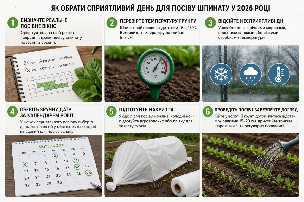 Коли сіяти шпинат у відкритий ґрунт у 2026 році: строки посадки навесні та восени