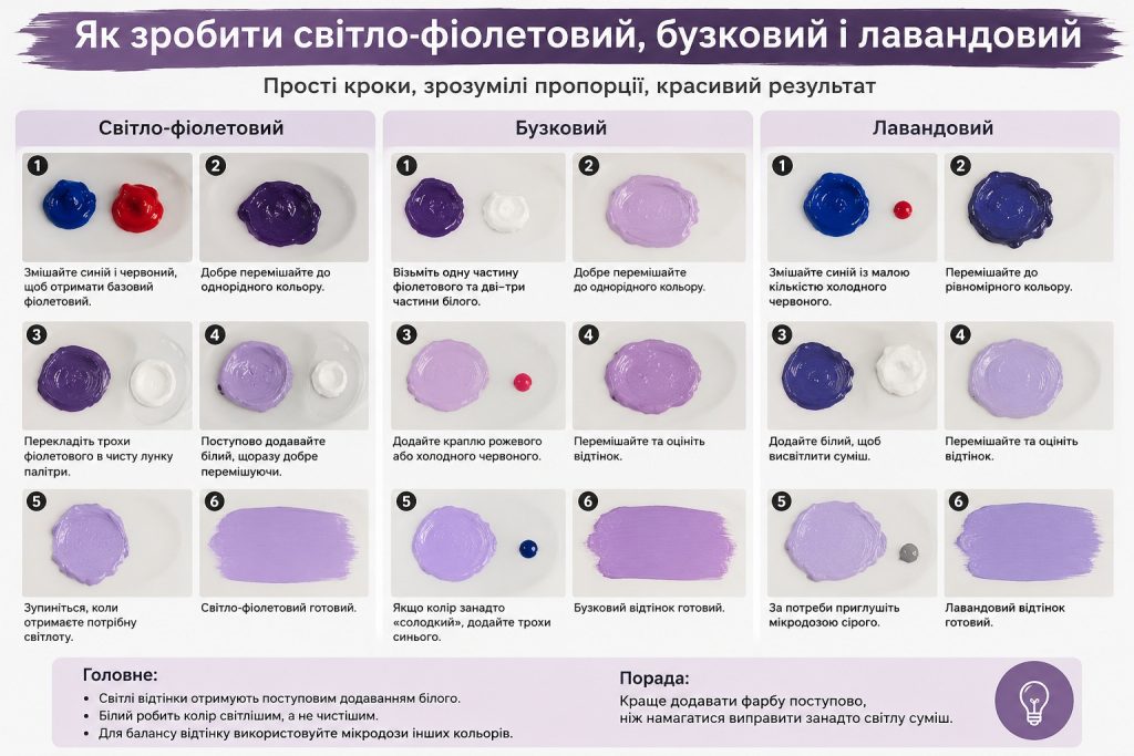 Як зробити фіолетовий колір: які фарби змішати та як отримати потрібний відтінок