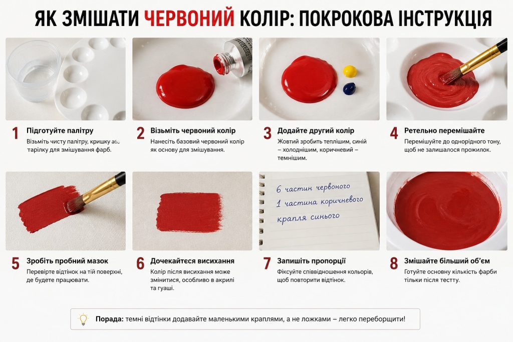 Як зробити червоний колір з фарб: покрокова інструкція та які кольори треба змішати