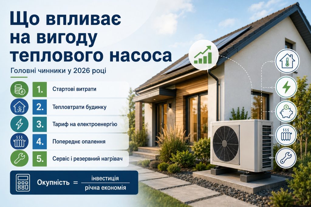 Як працює тепловий насос для опалення дому: типи «повітря-вода» і «земля-вода», COP та окупність у 2026 році