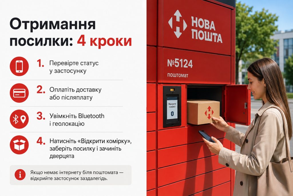 Як працює поштомат Нової пошти: код отримання, кнопка в застосунку, оплата та термін зберігання