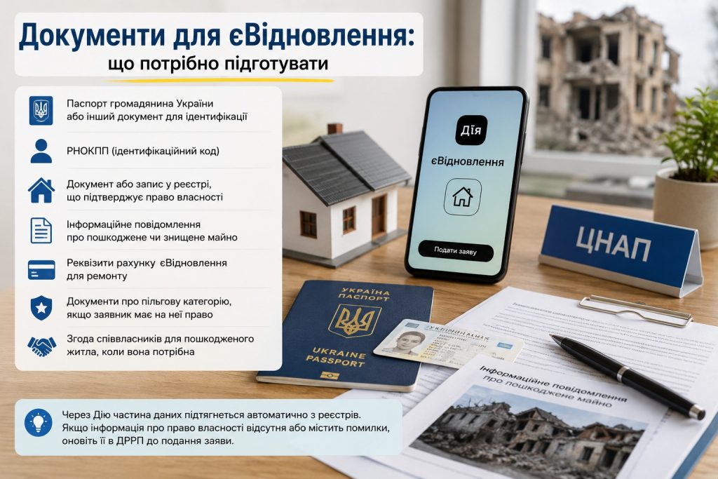 єВідновлення 2026: як отримати компенсацію за пошкоджене чи зруйноване житло — документи, суми та терміни