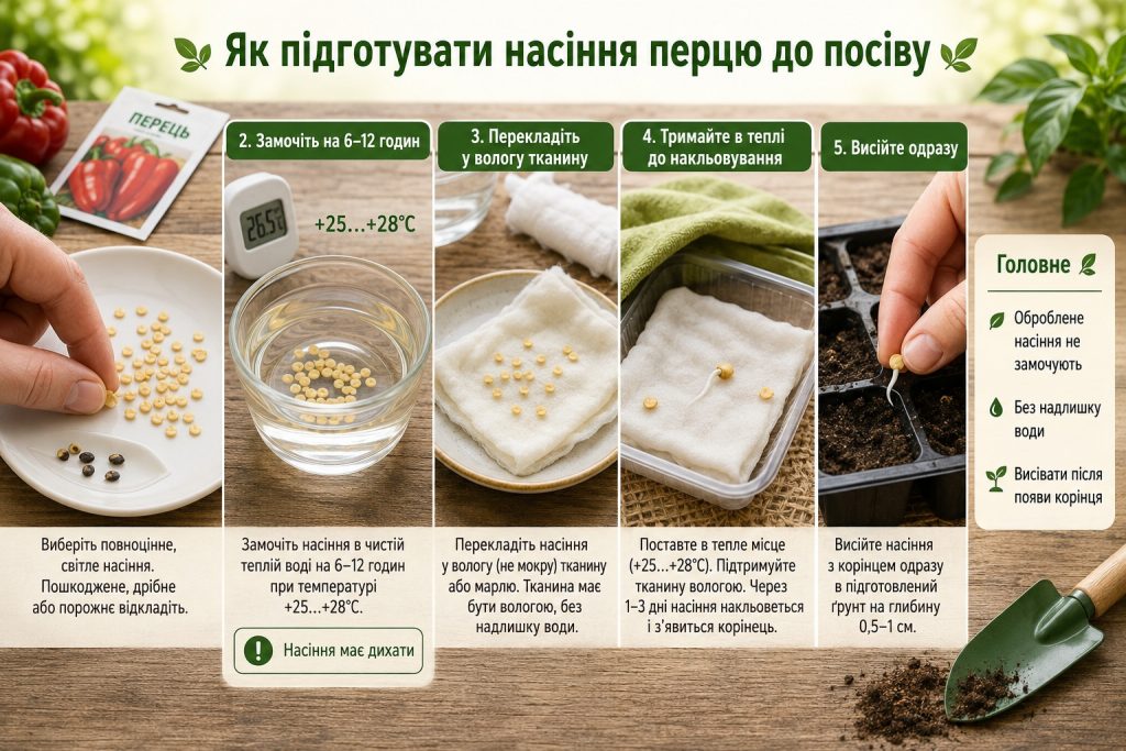 Коли сіяти перець на розсаду 2026 року: терміни за регіонами, замочування та пікірування