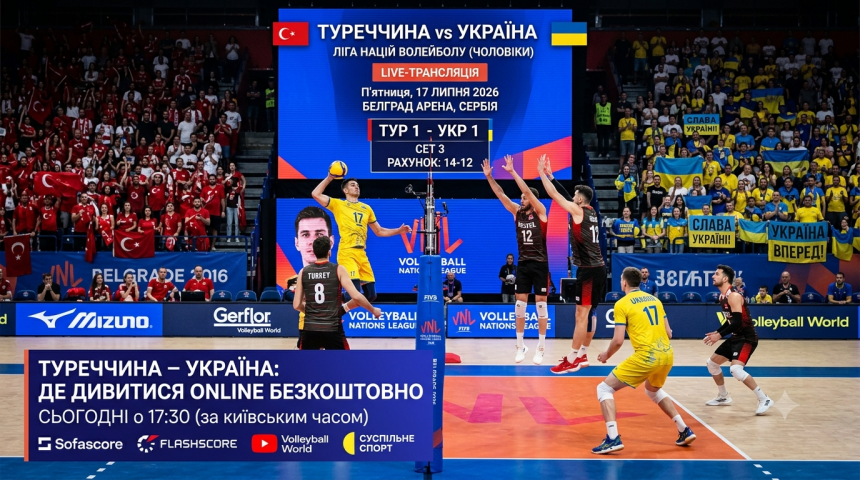 Туреччина – Україна: де дивитися безкоштовно онлайн матч Ліги націй з волейболу 17 липня 2026 року