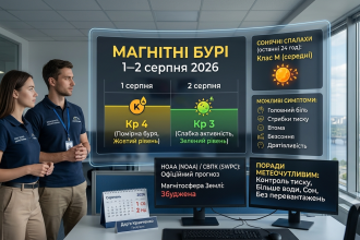 Магнітні бурі 1–2 серпня 2026 року: який буде K-індекс та чи вплине сонячна активність на самопочуття