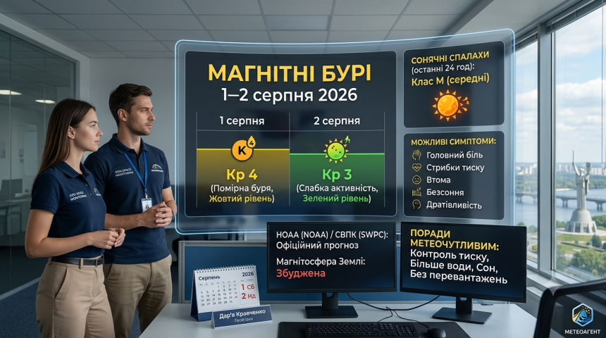 Магнітні бурі 1–2 серпня 2026 року: який буде K-індекс та чи вплине сонячна активність на самопочуття