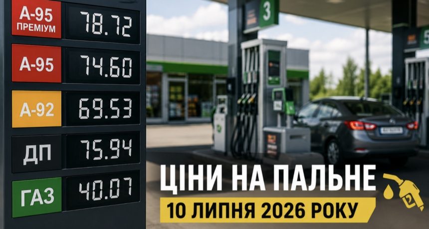 Актуальні ціни на бензин, дизель і газ на АЗС України 10 липня 2026 року: скільки коштує літр пального сьогодні
