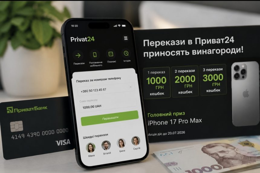 Як виграти до 3000 гривень кешбеку від ПриватБанку та iPhone 17 Pro Max — умови акції