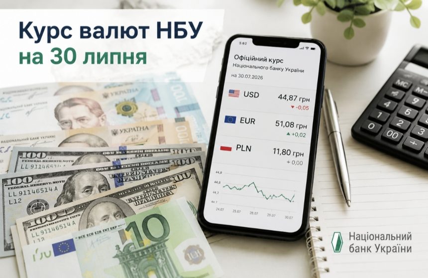 Курс валют 30 липня 2026: скільки коштують долар, євро та злотий