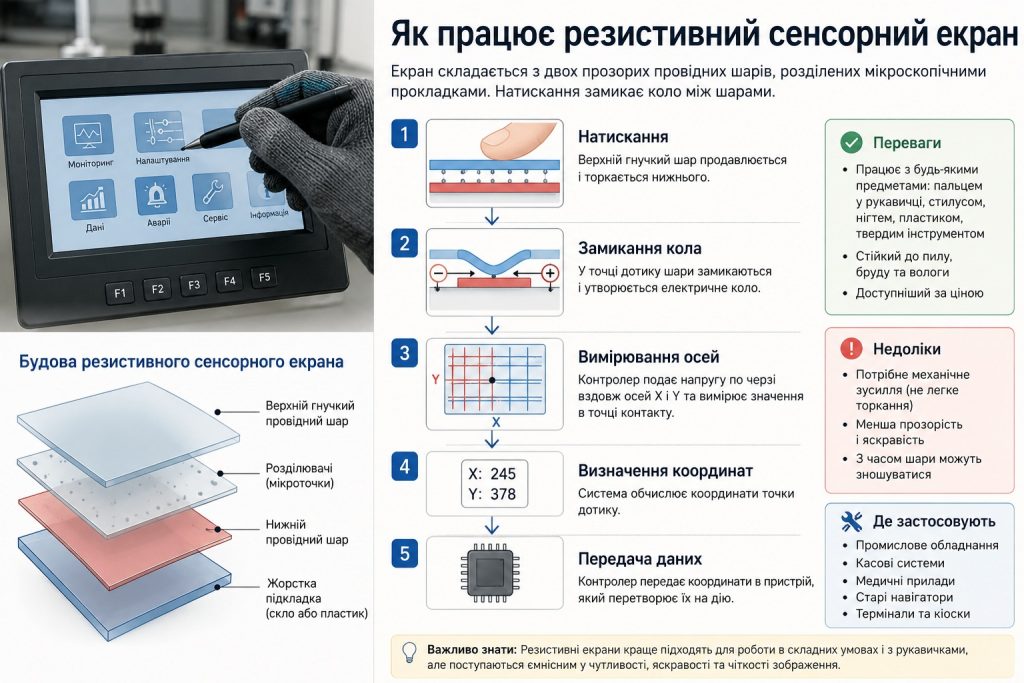 Після дотику сенсорний контролер за частки секунди визначає координати пальця та передає їх операційній системі, яка розпізнає натискання, свайп або масштабування