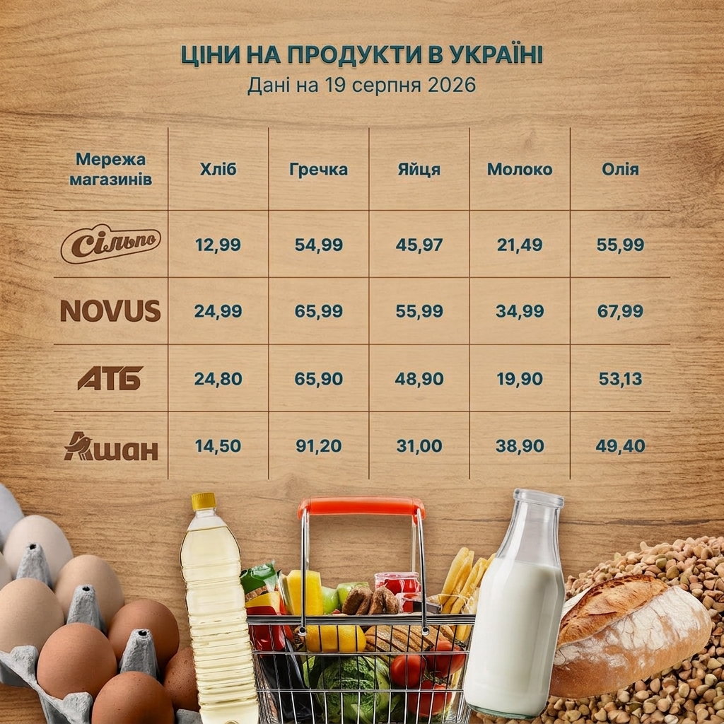 Ціни на продукти в Україні 19 серпня — де дешевше купити яйця, молоко, хліб, гречку та олію