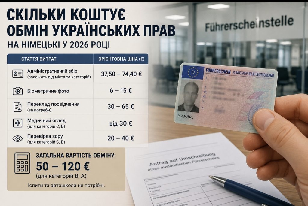 Як обміняти українське посвідчення водія на німецьке без іспитів у 2026 році: документи, ціна, строки та покрокова інструкція